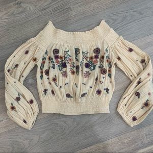 Free People Cream Off the Shoulder Crop Top